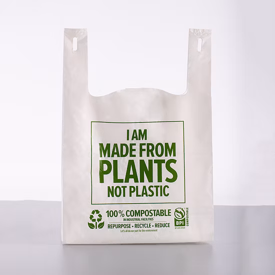 Amidon de maïs biodégradable compostable écologique/Pbat/PLA T-Shirt Shopping/sacs d'emballage sac à provisions en plastique Ok compostable
